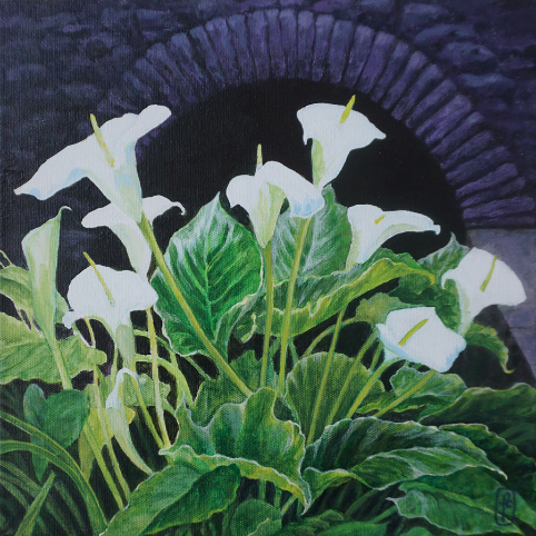 Flowers by the Bridge    12" x 12"